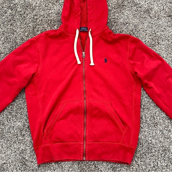 Polo Ralph Lauren Mens Red Zip up Hoodie size Medium - Picture 2 of 13